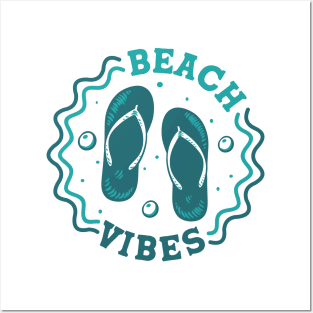 Beach Vibes // Fun Summer Flip Flop Badge Posters and Art